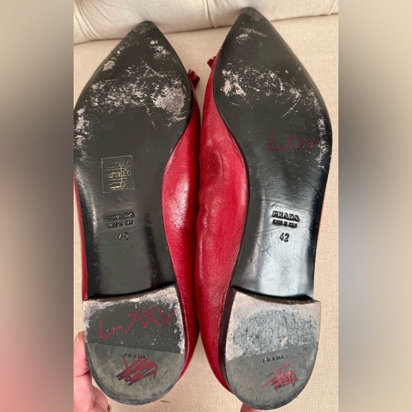 Prada Calzature Donna Red Patent Leather Tassel Ballet Flats Women Size 12 - Picture 9 of 15